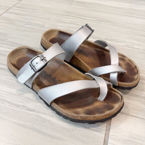 Betula Birkenstock Mayari Leather Strap Sandals in Silver Brown Summer Size 7 - Picture 2 of 10